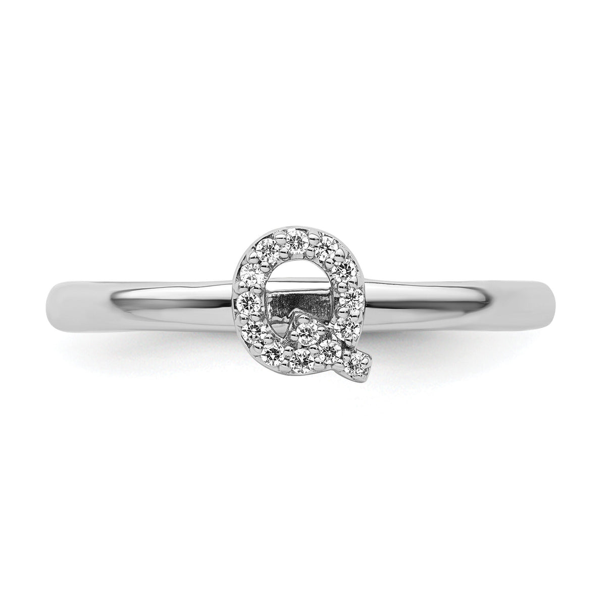 14K White Gold Stackable Diamond Initial Q Ring-SK2112QW