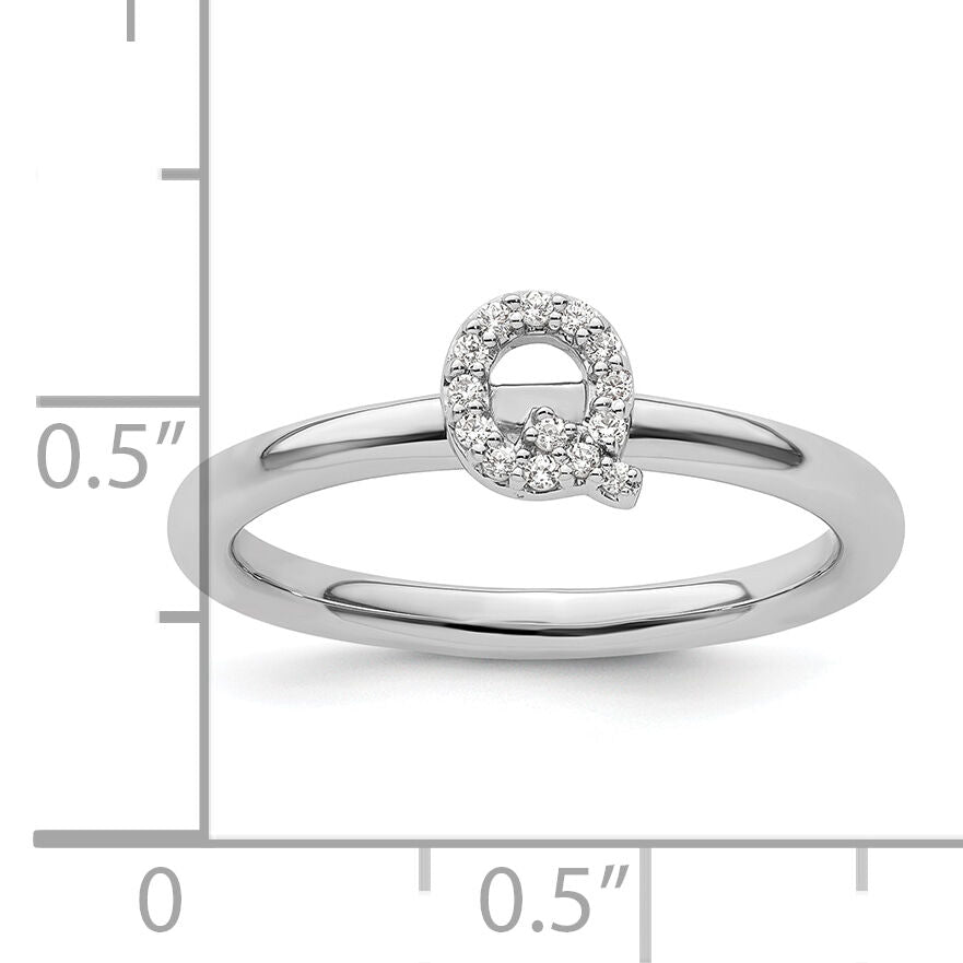 14K White Gold Stackable Diamond Initial Q Ring-SK2112QW