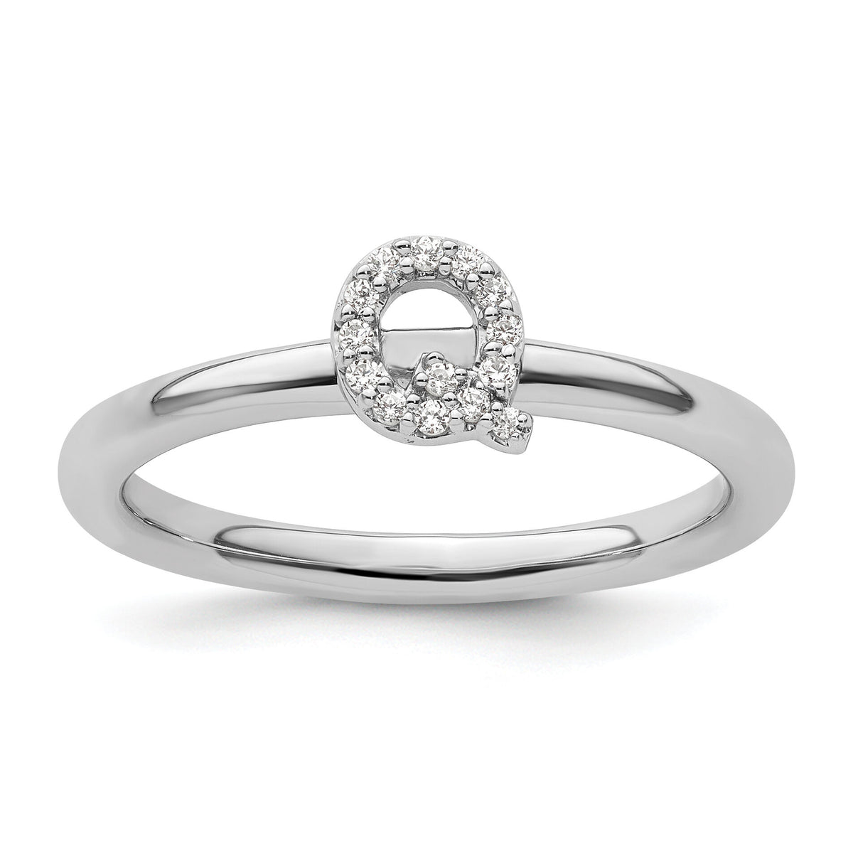 14K White Gold Stackable Diamond Initial Q Ring-SK2112QW