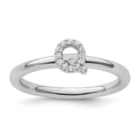 14K White Gold Stackable Diamond Initial Q Ring-SK2112QW
