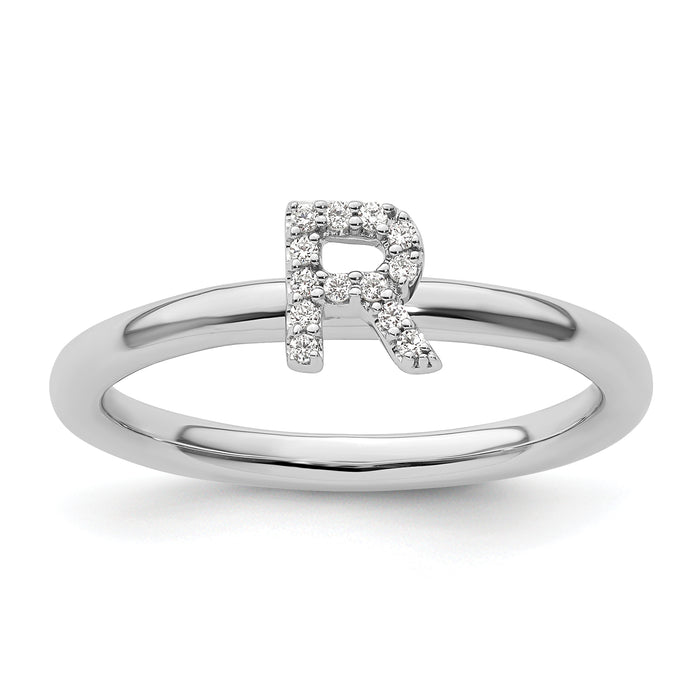 14K White Gold Stackable Diamond Initial R Ring-SK2112RW