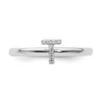 14K White Gold Stackable Diamond Initial T Ring-SK2112TW