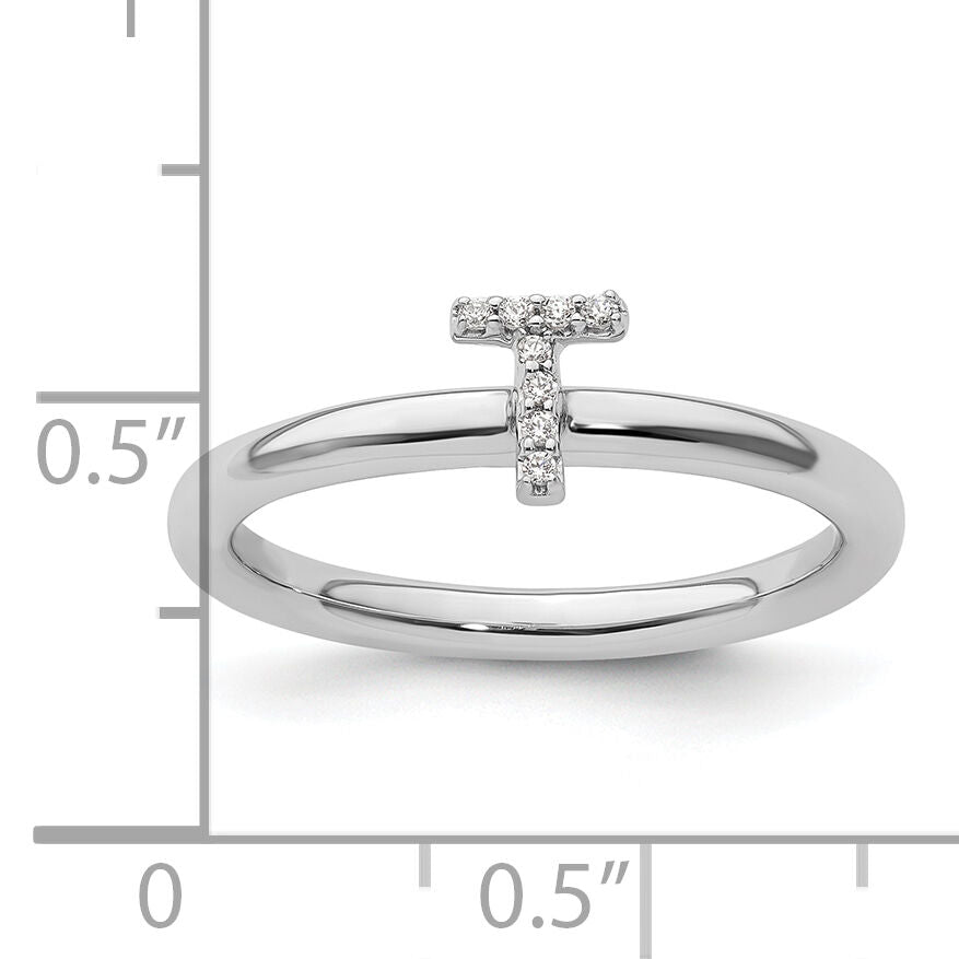 14K White Gold Stackable Diamond Initial T Ring-SK2112TW