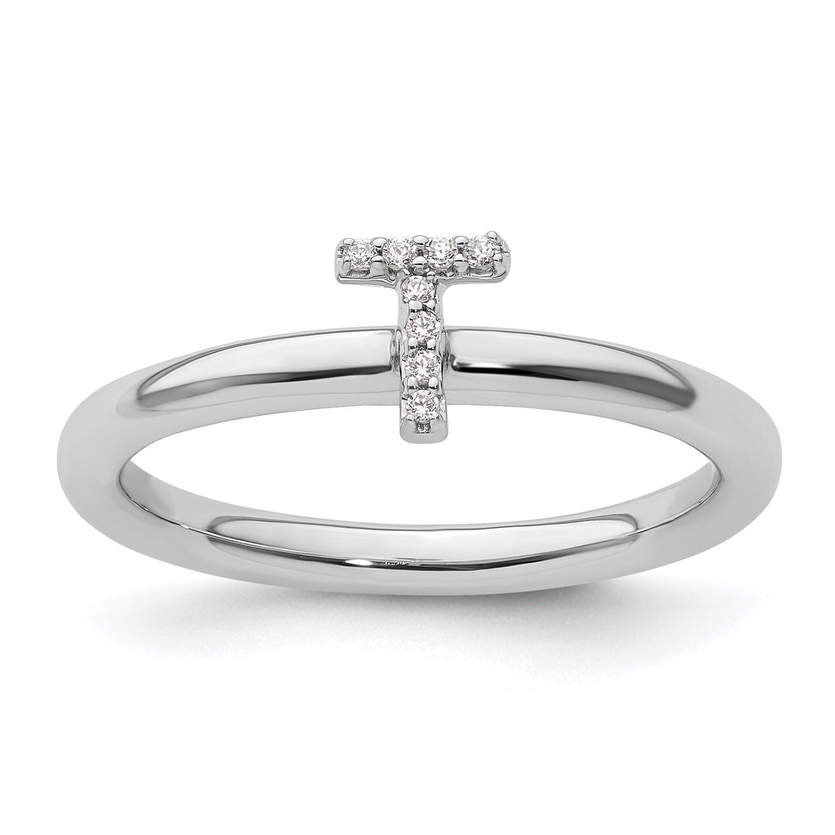 14K White Gold Stackable Diamond Initial T Ring-SK2112TW