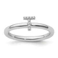 14K White Gold Stackable Diamond Initial T Ring-SK2112TW