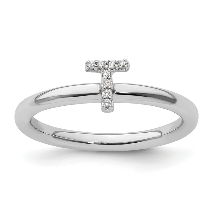 14K White Gold Stackable Diamond Initial T Ring-SK2112TW