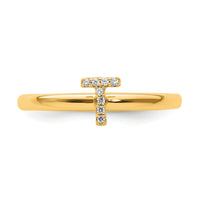 14K Stackable Diamond Initial T Ring-SK2112TY