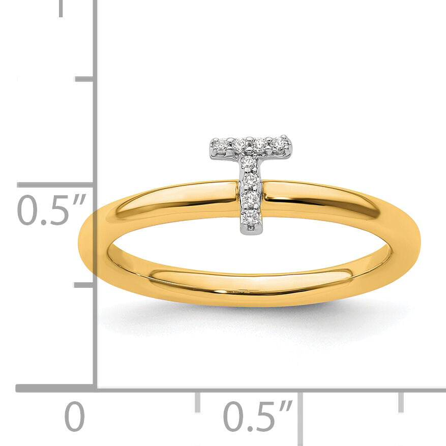 14K Stackable Diamond Initial T Ring-SK2112TY