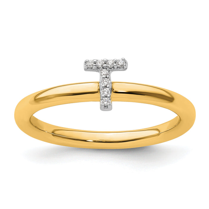 14K Stackable Diamond Initial T Ring-SK2112TY