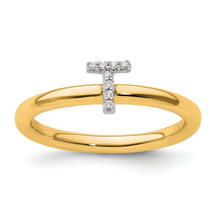 14K Stackable Diamond Initial T Ring-SK2112TY