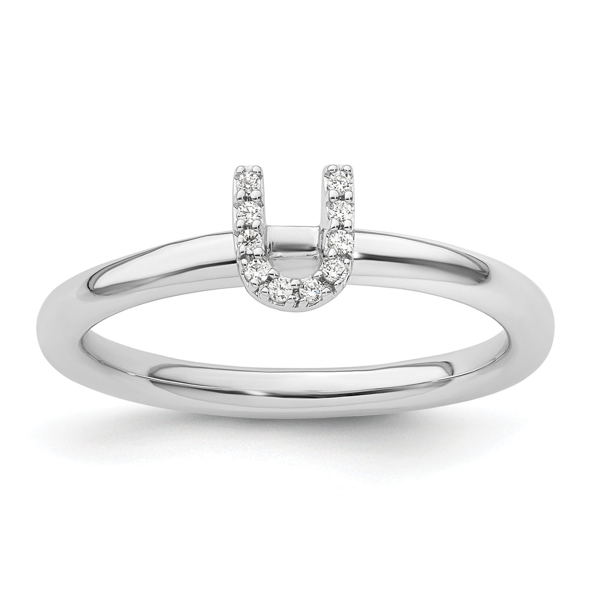 14K White Gold Stackable Diamond Initial U Ring-SK2112UW