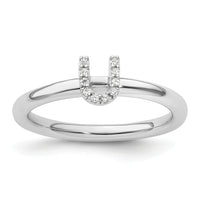 14K White Gold Stackable Diamond Initial U Ring-SK2112UW