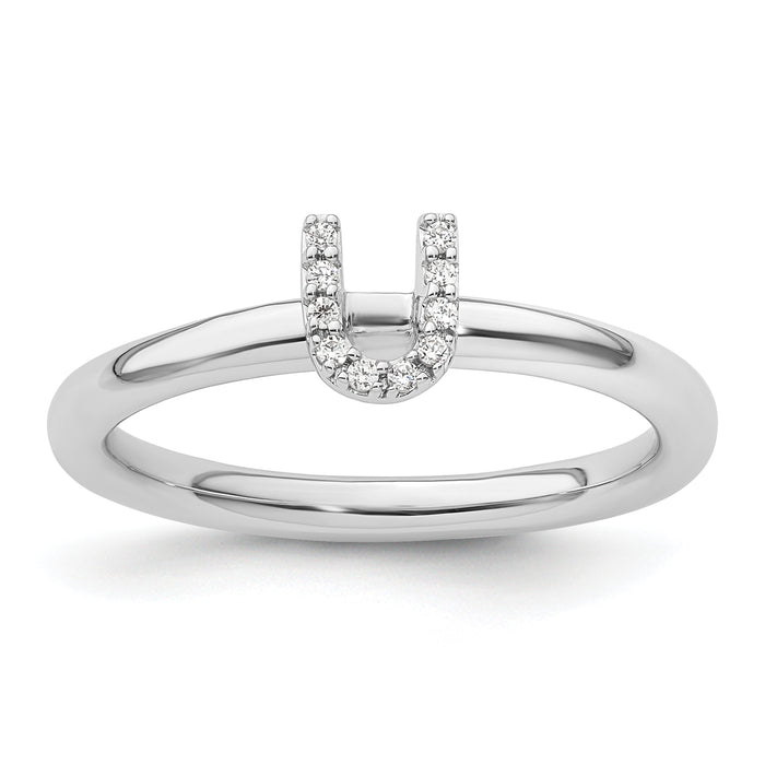 14K White Gold Stackable Diamond Initial U Ring-SK2112UW