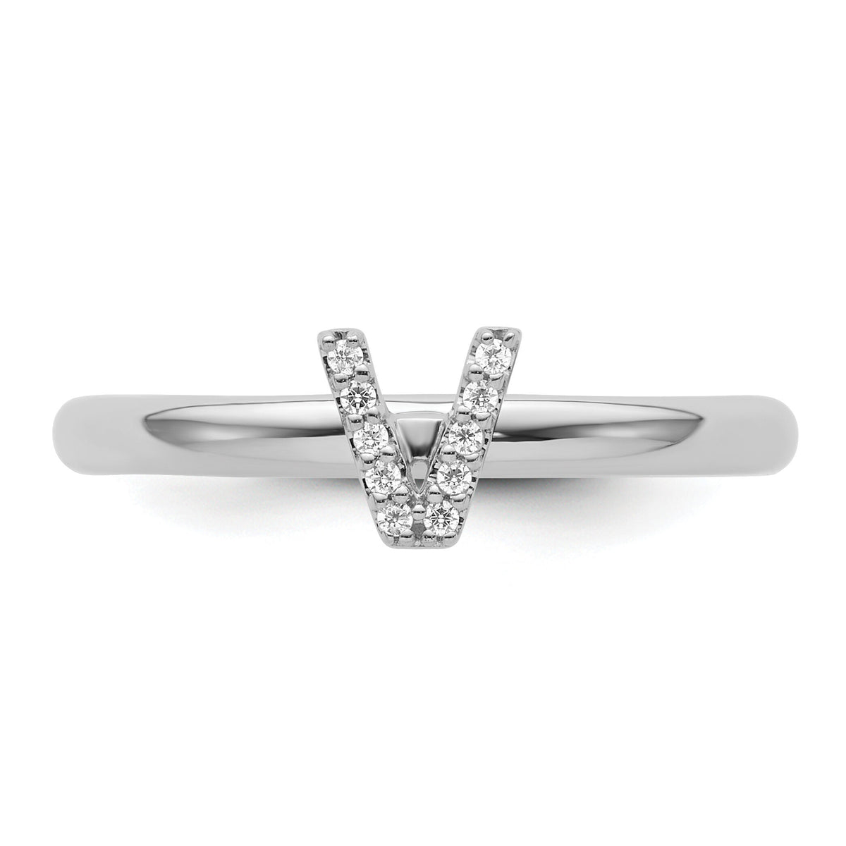 14K White Gold Stackable Diamond Initial V Ring-SK2112VW