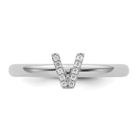 14K White Gold Stackable Diamond Initial V Ring-SK2112VW