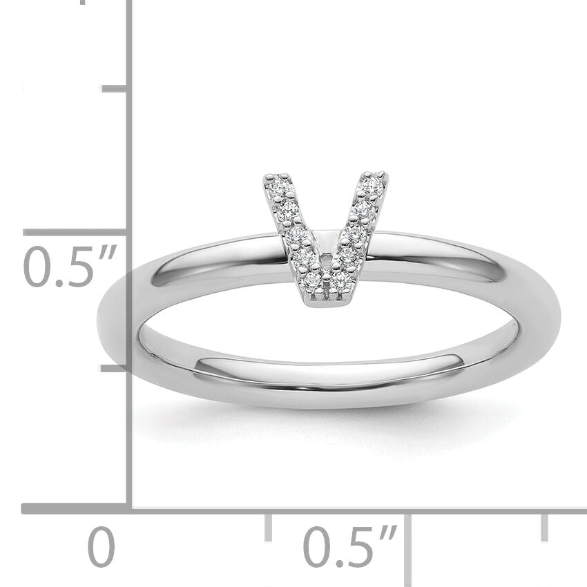 14K White Gold Stackable Diamond Initial V Ring-SK2112VW