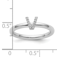 14K White Gold Stackable Diamond Initial V Ring-SK2112VW