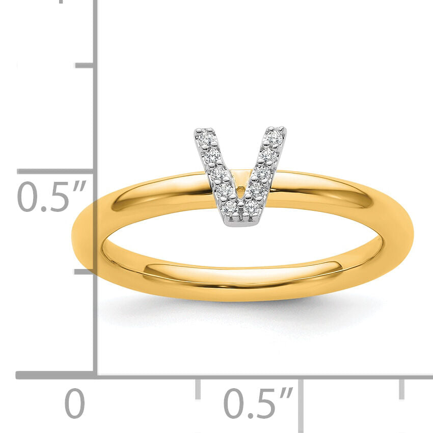 14K Stackable Diamond Initial V Ring-SK2112VY