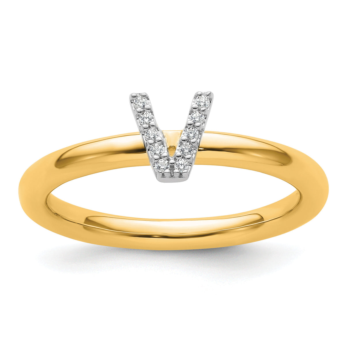 14K Stackable Diamond Initial V Ring-SK2112VY