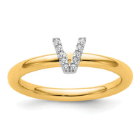 14K Stackable Diamond Initial V Ring-SK2112VY