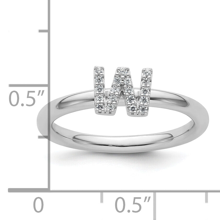 14K White Gold Stackable Diamond Initial W Ring-SK2112WW