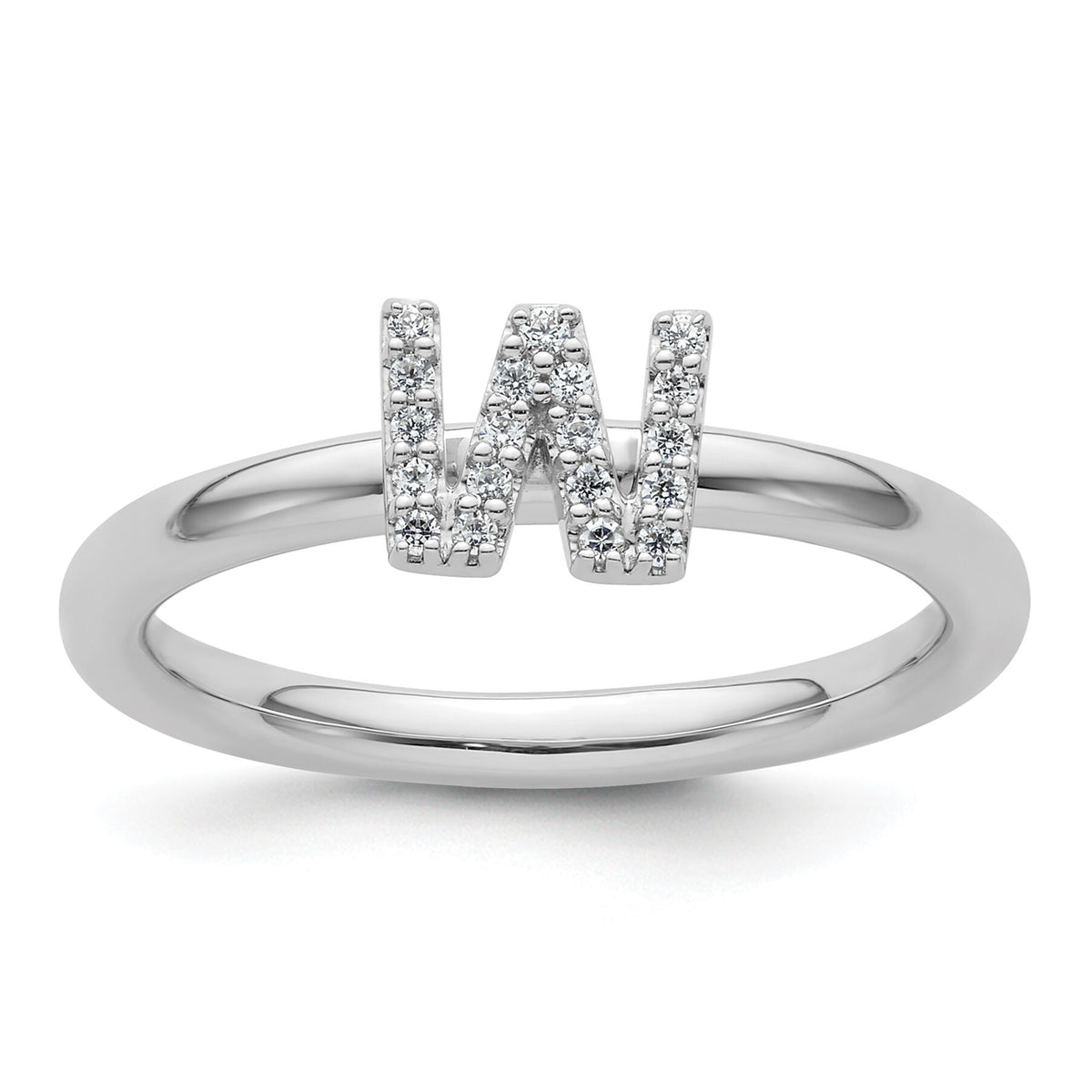 14K White Gold Stackable Diamond Initial W Ring-SK2112WW