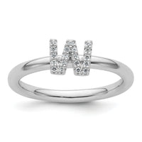 14K White Gold Stackable Diamond Initial W Ring-SK2112WW