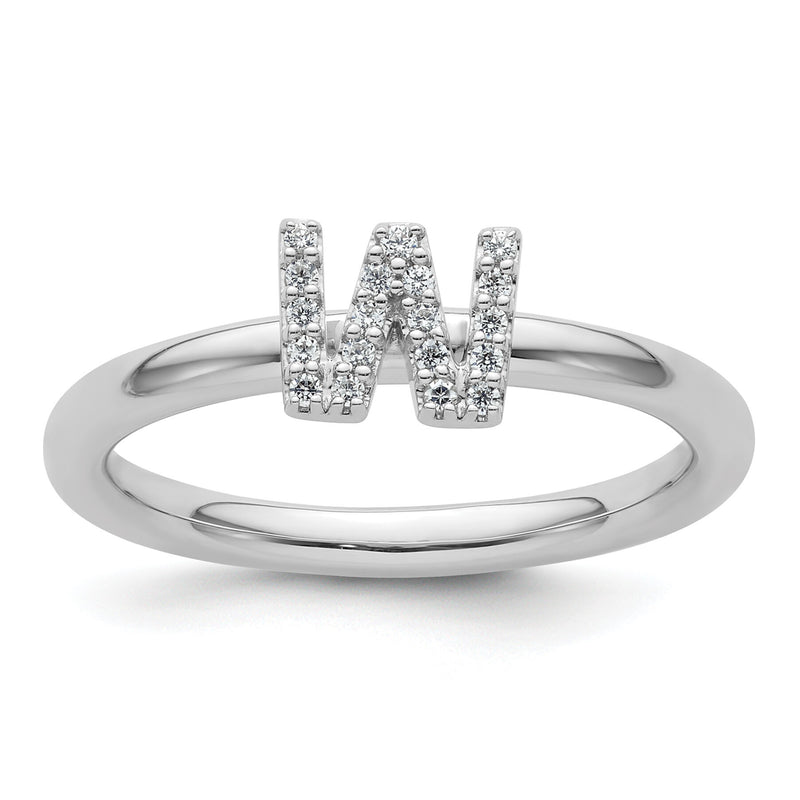 14K White Gold Stackable Diamond Initial W Ring-SK2112WW