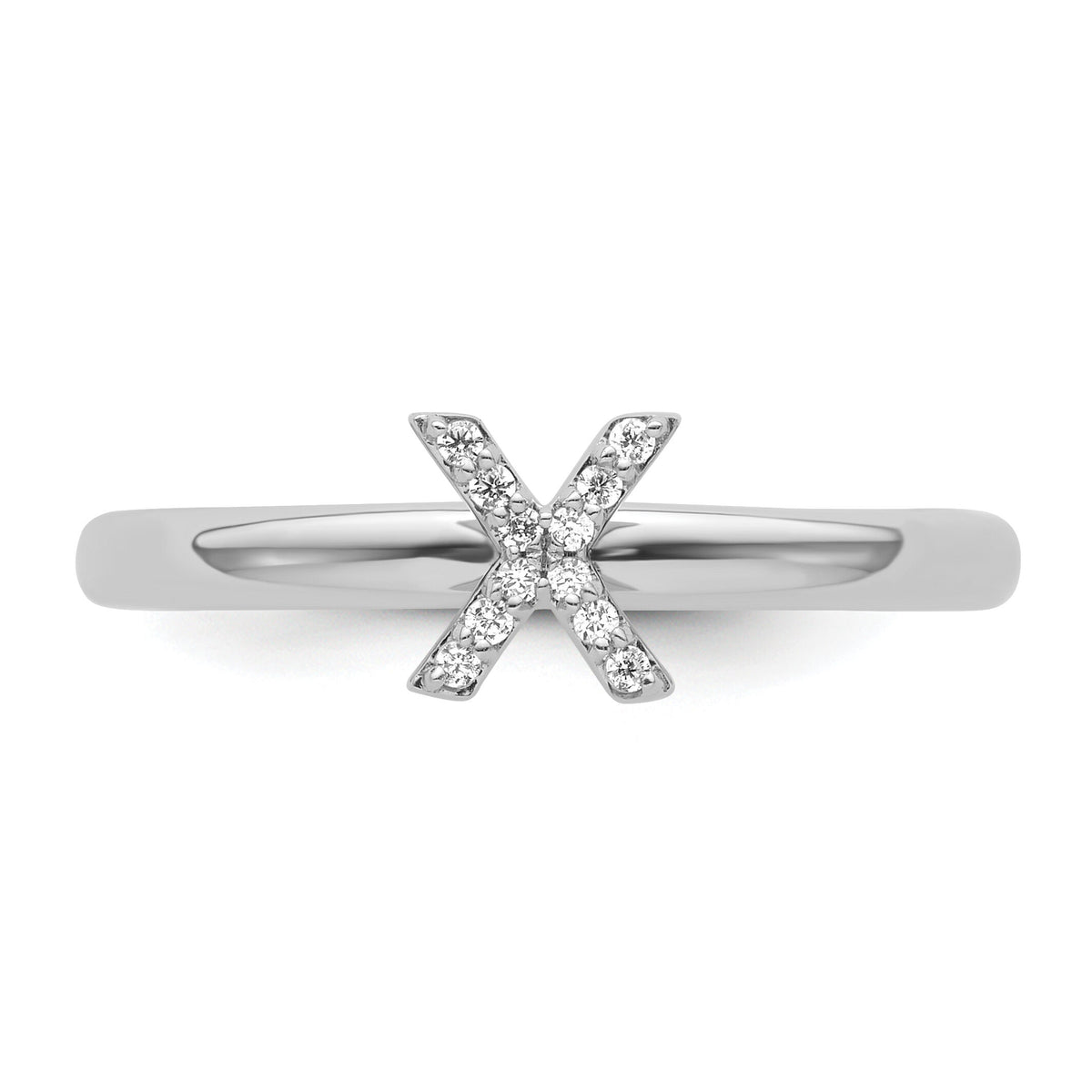 14K White Gold Stackable Diamond Initial X Ring-SK2112XW