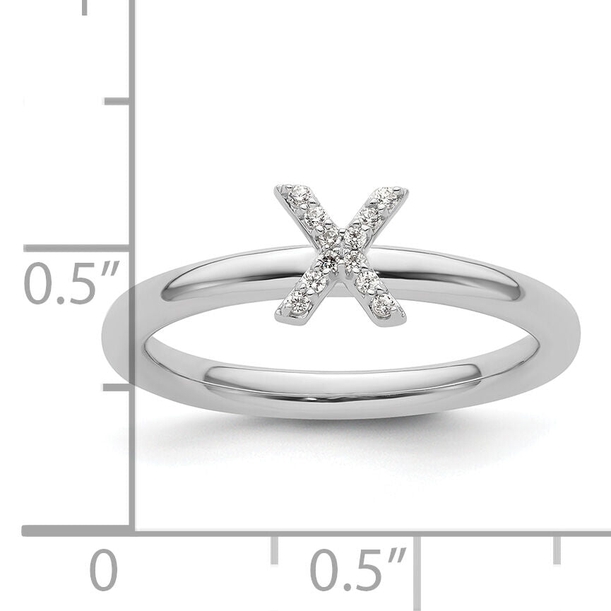 14K White Gold Stackable Diamond Initial X Ring-SK2112XW