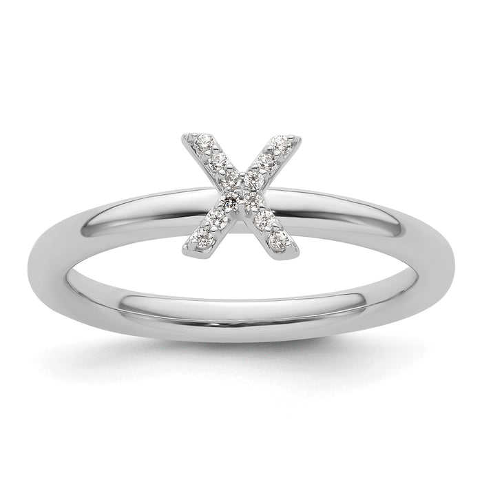14K White Gold Stackable Diamond Initial X Ring-SK2112XW