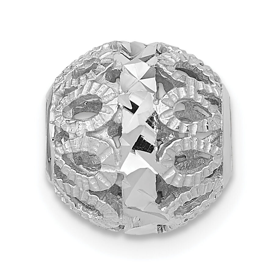 14k White Gold Diamond-cut Filigree Ball Chain Slide-SL136