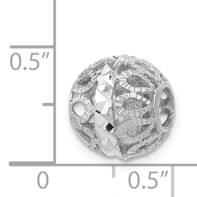 14k White Gold Diamond-cut Filigree Ball Chain Slide-SL136