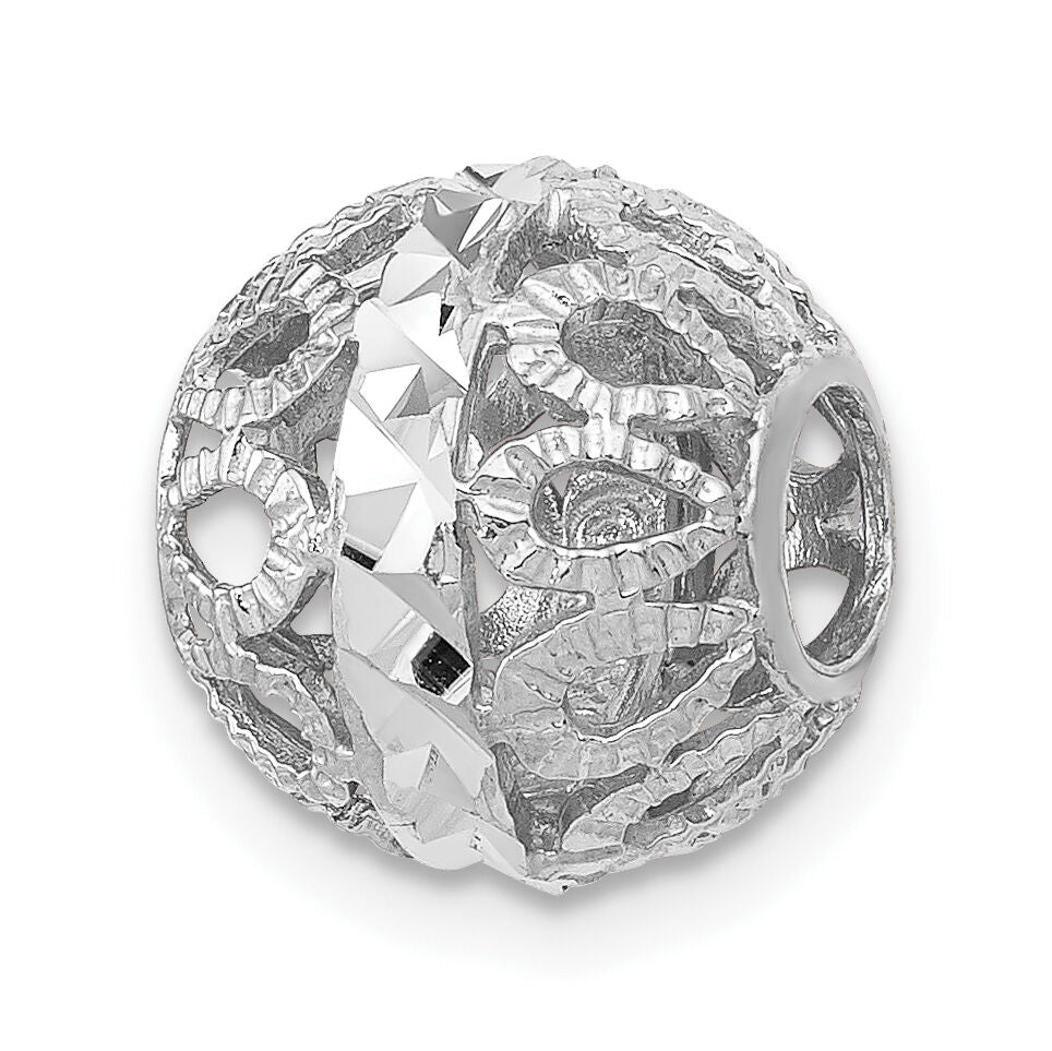 14k White Gold Diamond-cut Filigree Ball Chain Slide-SL136