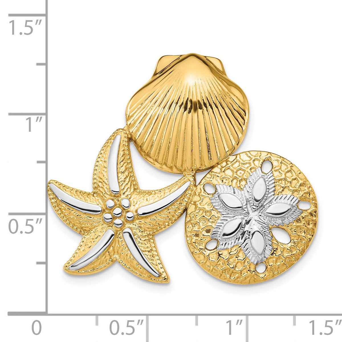 14k with White Rhodium Scallop, Starfish and Sand Dollar Slide-SL632
