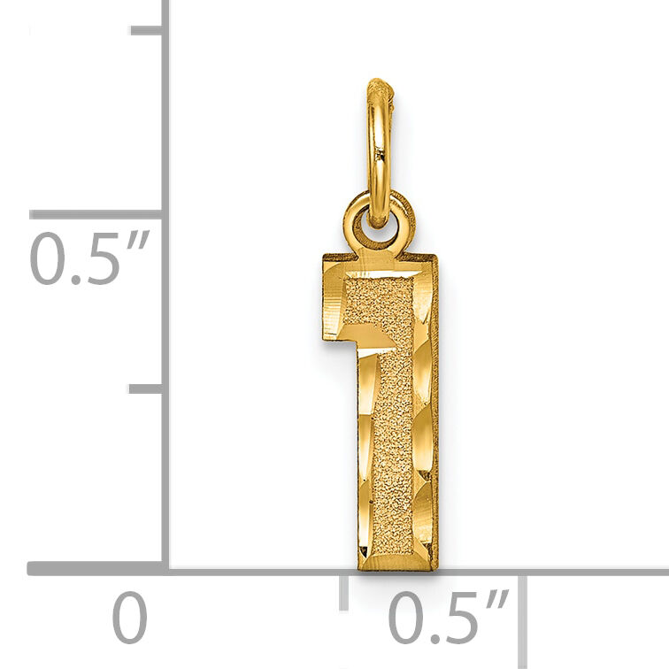14k Small Brushed Diamond-cut Number 1 Charm-SN01