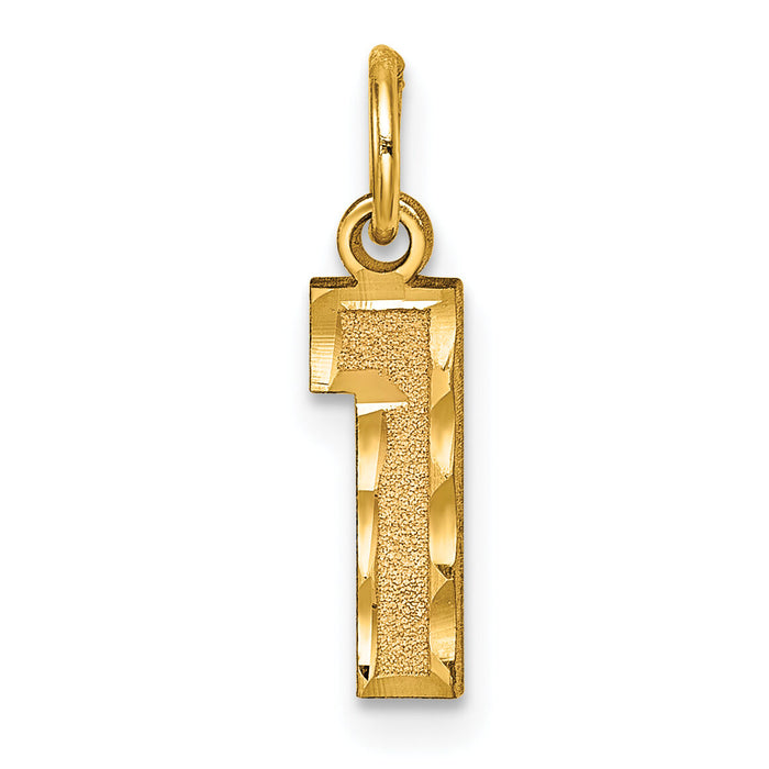 14k Small Brushed Diamond-cut Number 1 Charm-SN01