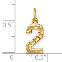 14k Small Brushed Diamond-cut Number 2 Charm-SN02