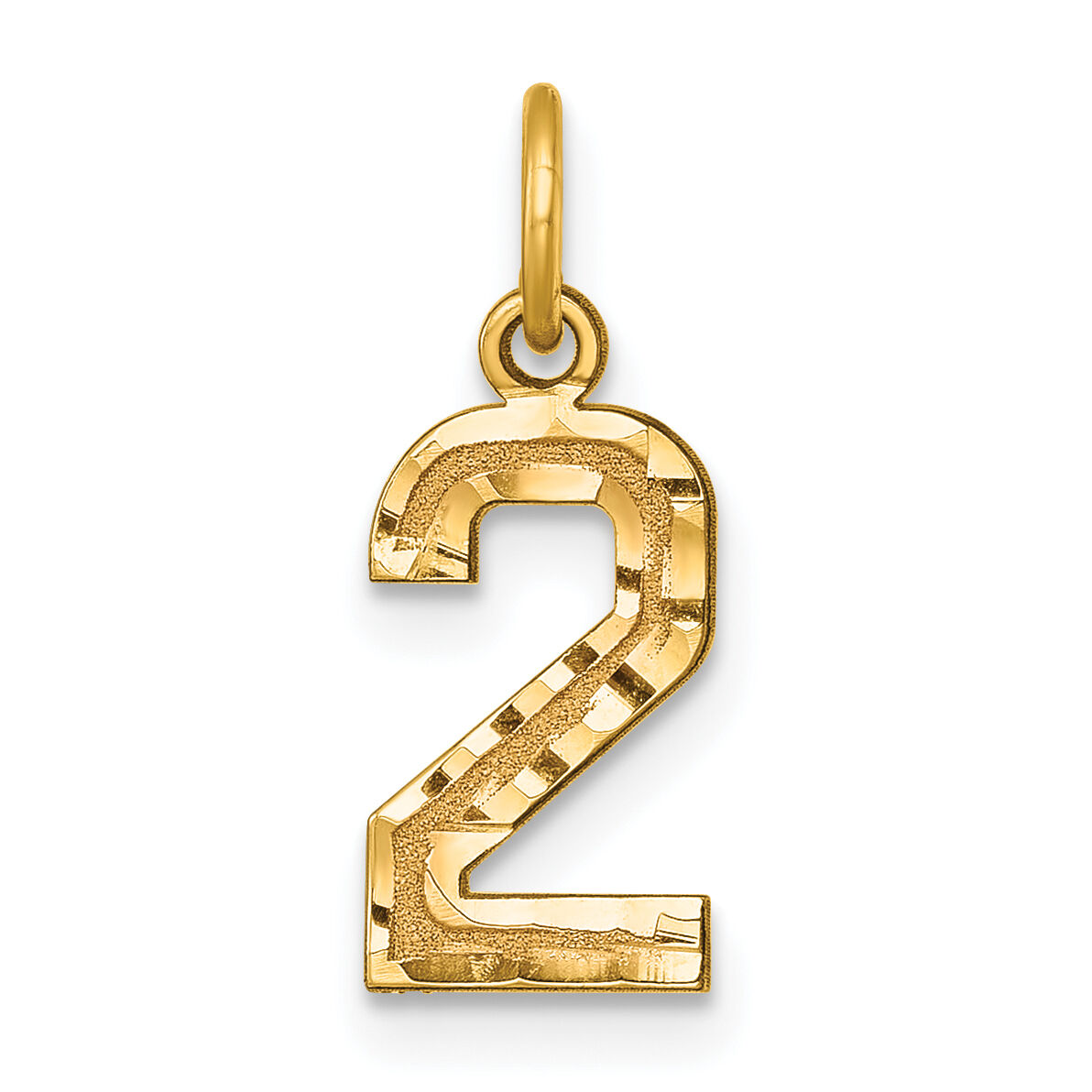 14k Small Brushed Diamond-cut Number 2 Charm-SN02