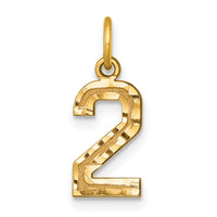14k Small Brushed Diamond-cut Number 2 Charm-SN02