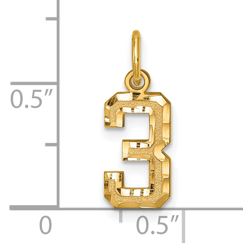 14k Small Brushed Diamond-cut Number 3 Charm-SN03