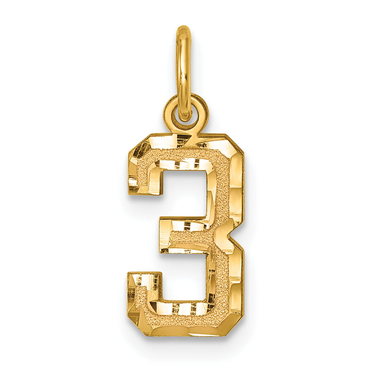 14k Small Brushed Diamond-cut Number 3 Charm-SN03