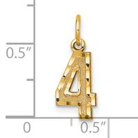14k Small Brushed Diamond-cut Number 4 Charm-SN04