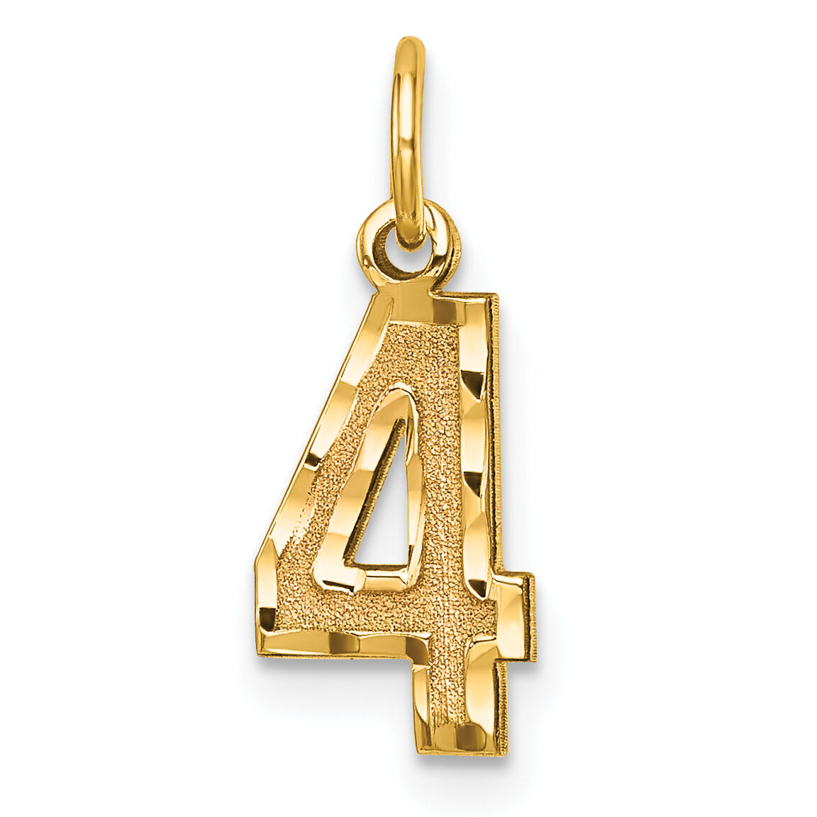 14k Small Brushed Diamond-cut Number 4 Charm-SN04