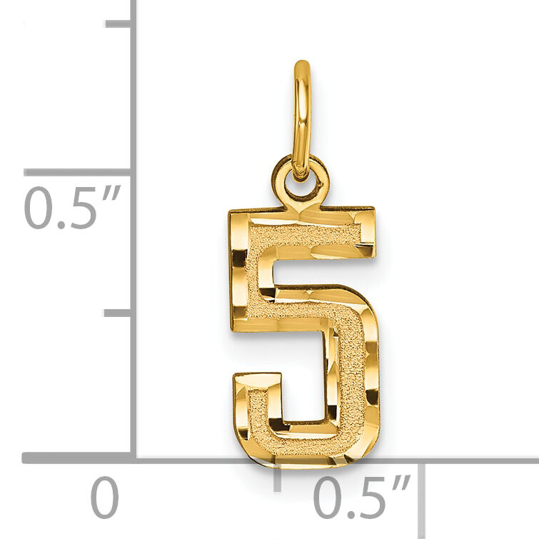 14k Small Brushed Diamond-cut Number 5 Charm-SN05
