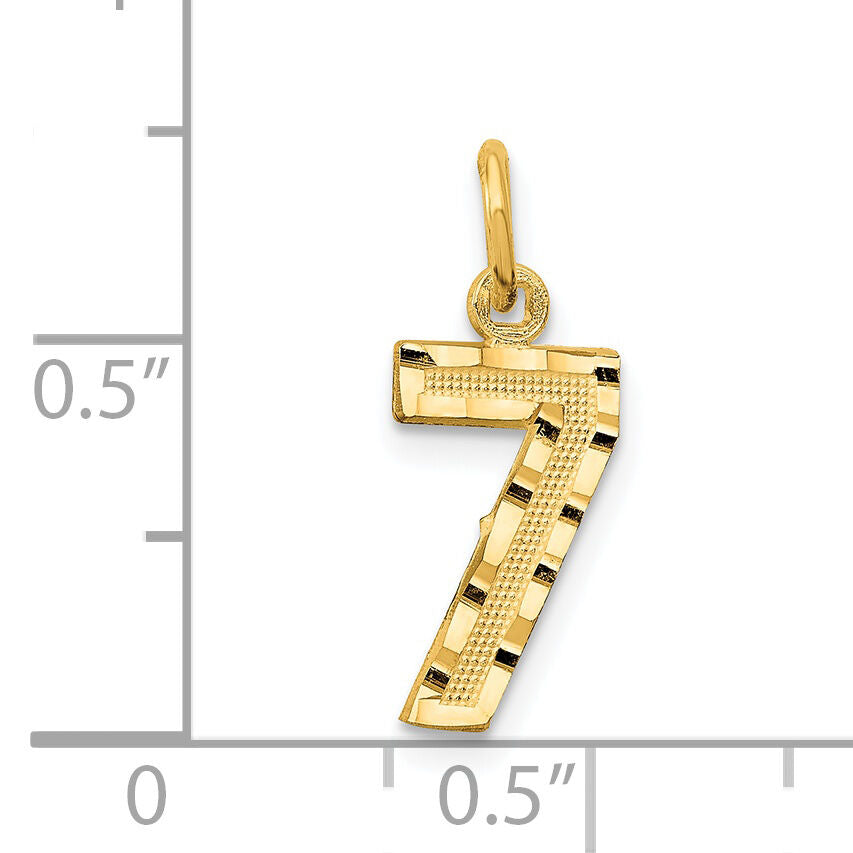 14k Small Brushed Diamond-cut Number 7 Charm-SN07