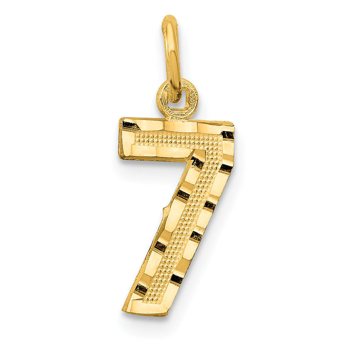 14k Small Brushed Diamond-cut Number 7 Charm-SN07