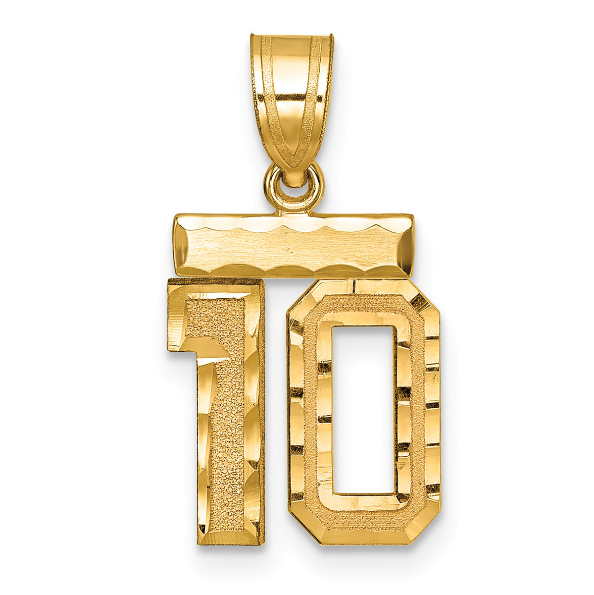 14k Small Brushed Diamond-cut Number 10 Charm-SN10