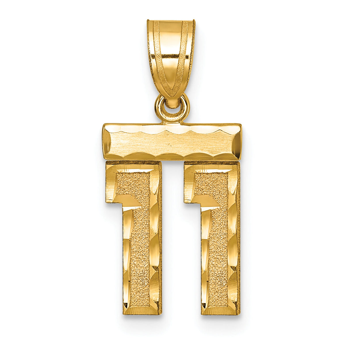 14k Small Brushed Diamond-cut Number 11 Charm-SN11