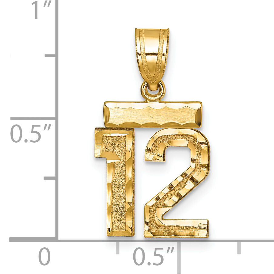 14k Small Brushed Diamond-cut Number 12 Charm-SN12